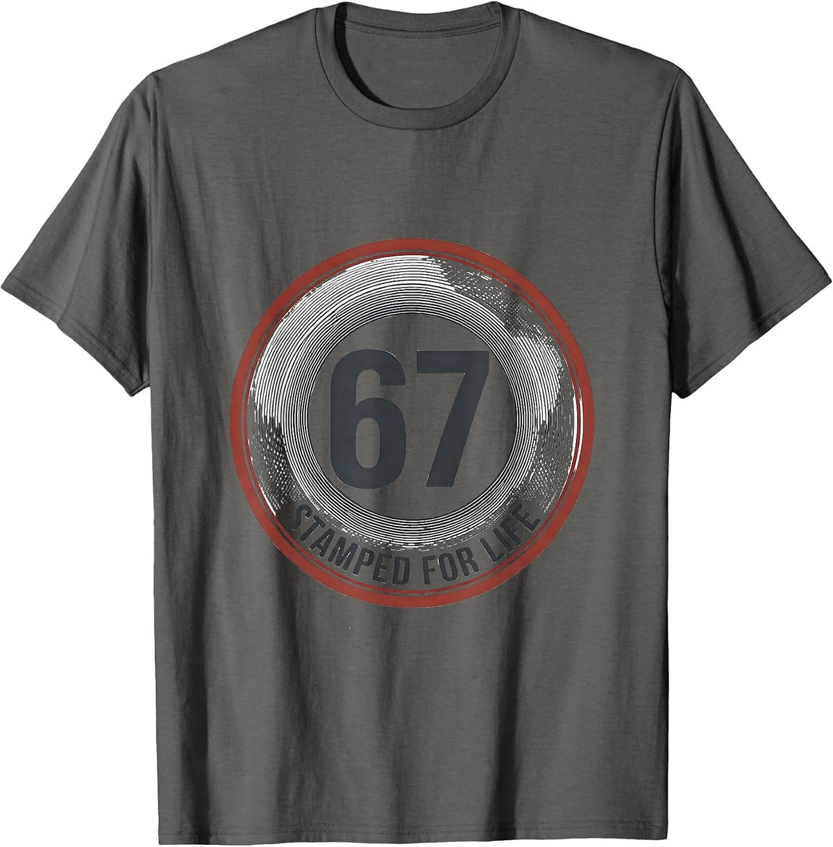 Six Seven Stamped For Life Funny Gen Alpha Slang Meme T-Shirt - Asphalt Grey