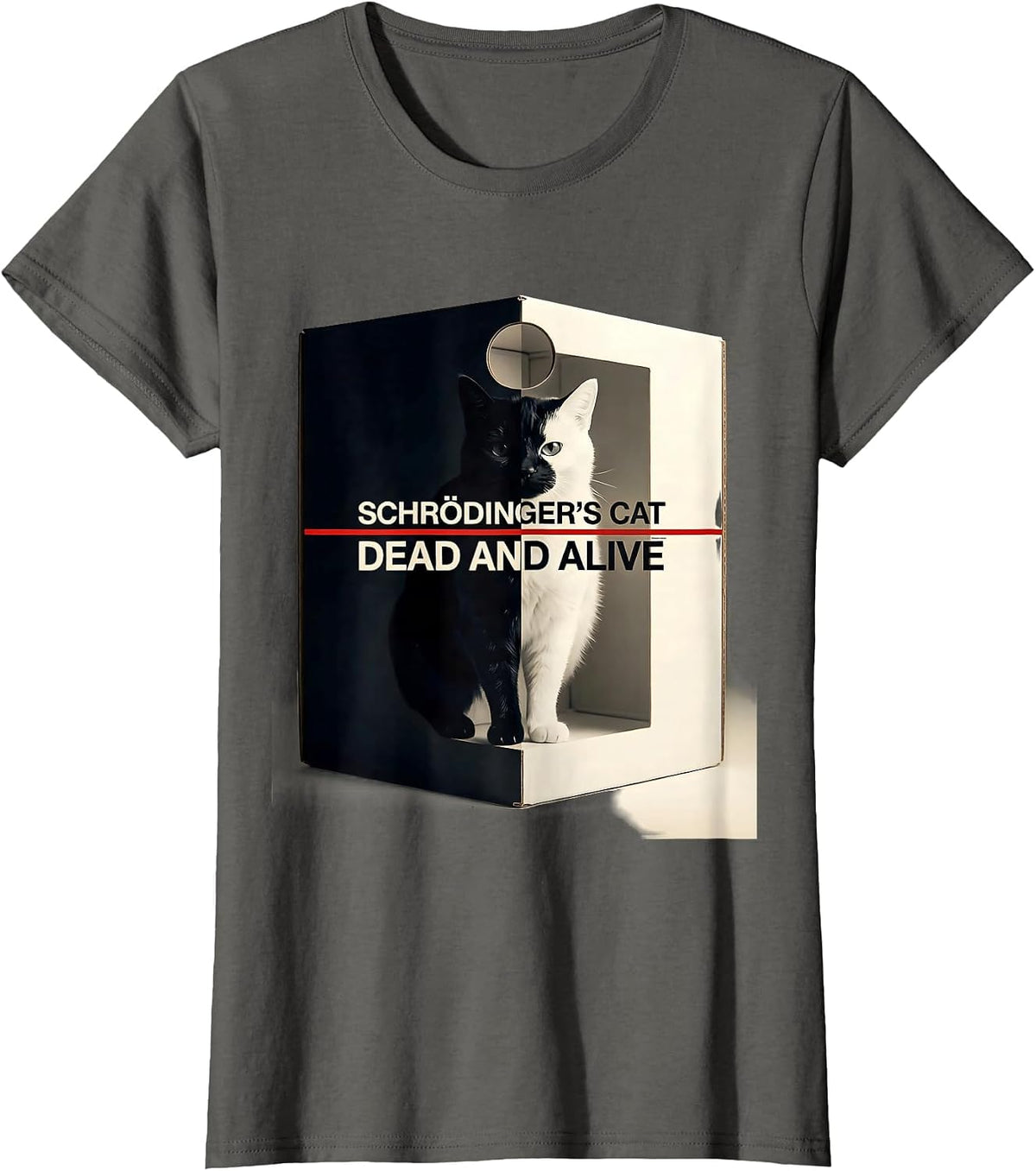Women's Schrödinger's Cat: Dead And Alive Quantum Physics Humor T-Shirt - Asphalt Grey