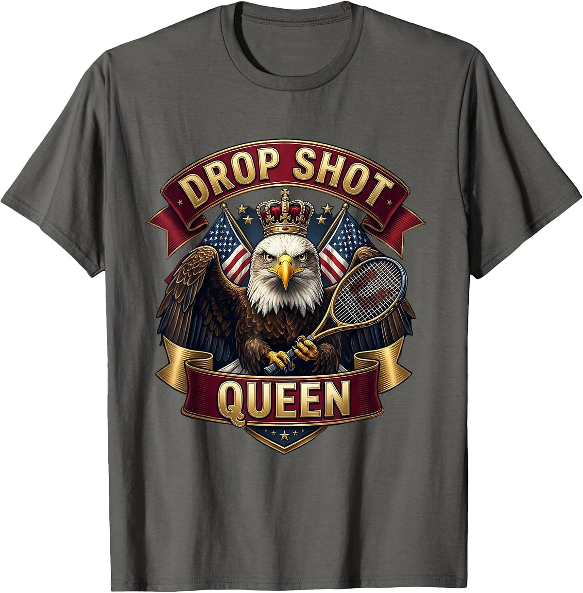 Drop Shot Queen Tennis Graphic Design T-Shirt - Asphalt Grey