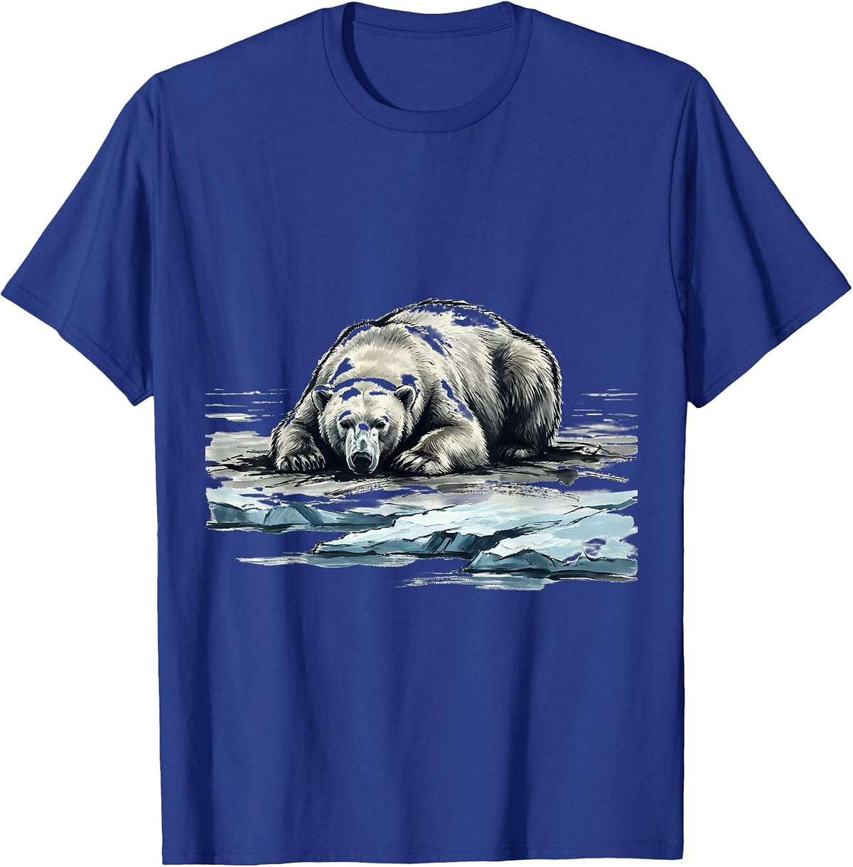 Polar Bear on Melting Ice Floe Illustration T-Shirt - Royal Blue