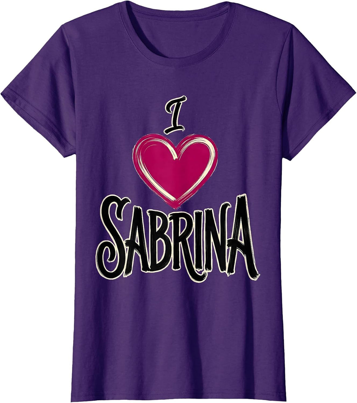 Women's I Heart Sabrina Sign Painter Heart Name Pride Retro Gift T-Shirt - Purple