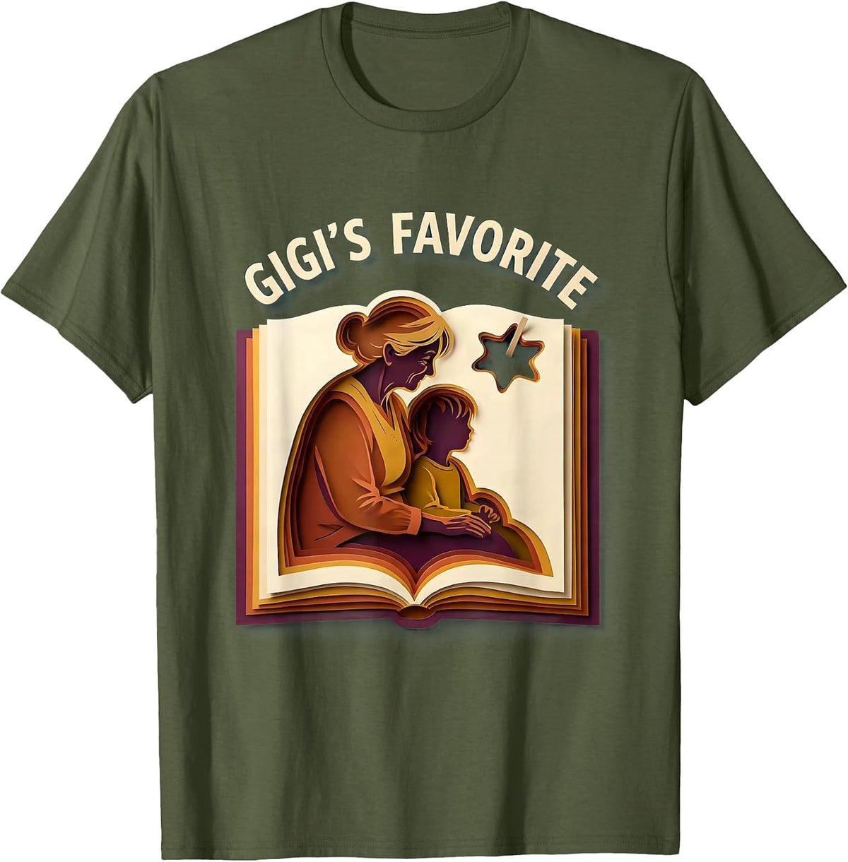 Men's Gigi's Favorite Paper Cutout Grandmother Grandchild Family T-Shirt - Olive Green
