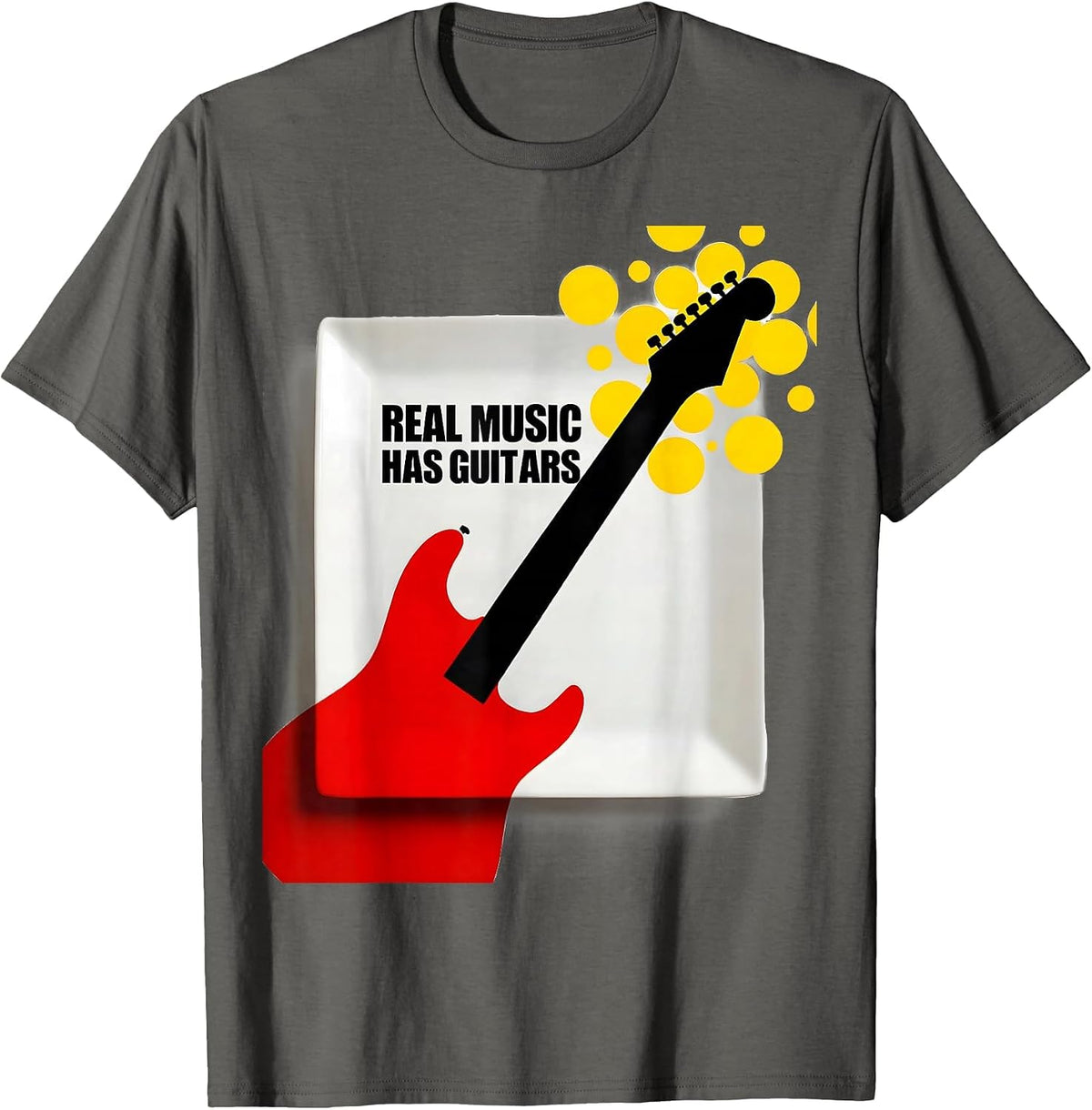 Real Music Has Guitars Classic Rock Design T-Shirt - Asphalt Grey