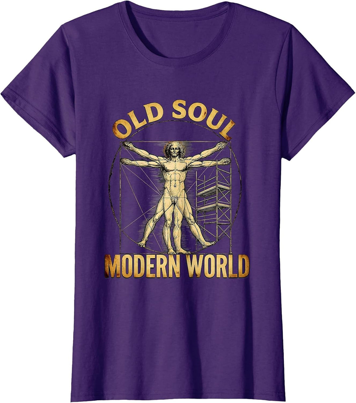 Old Soul Modern World Renaissance Graphic Design T-Shirt, Women, Purple, X-Large - As Pictured