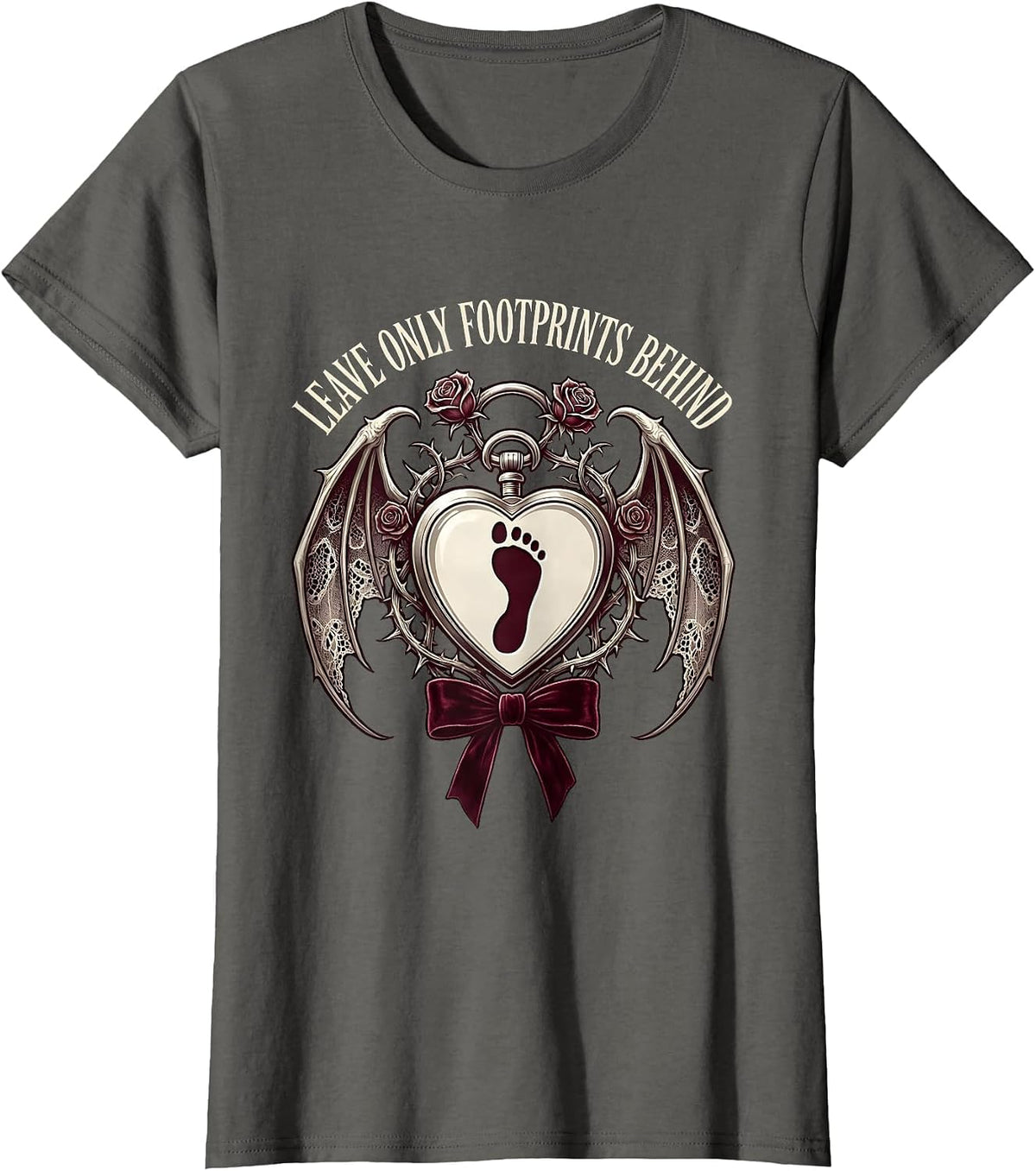 Women's Leave Only Footprints Behind Hiking Design T-Shirt - Asphalt Grey