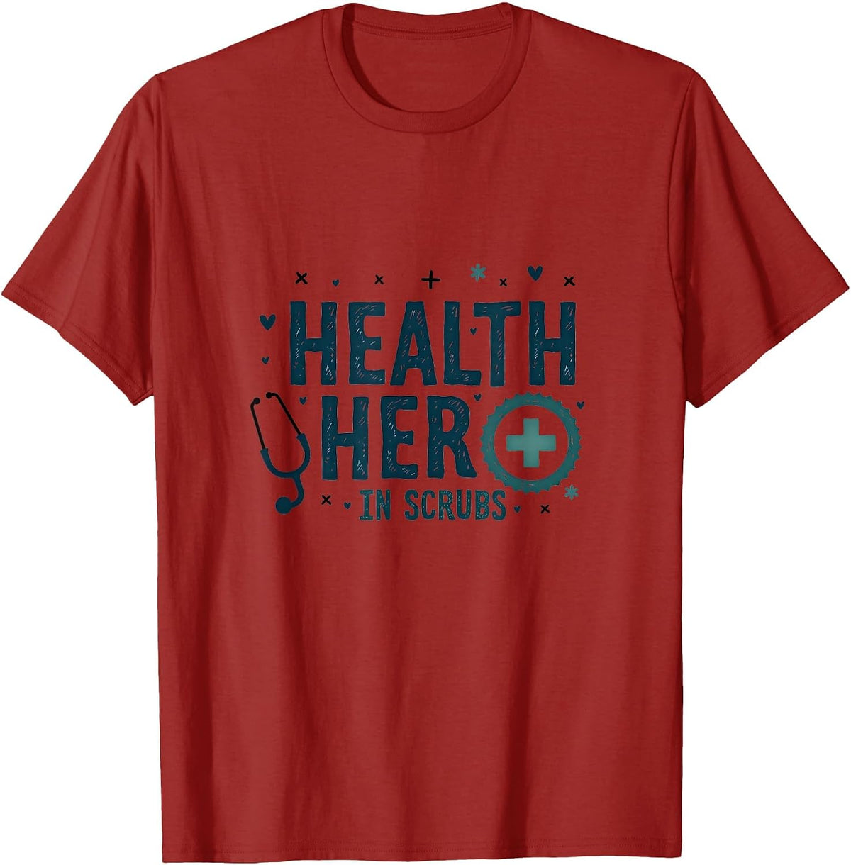 Health Hero in Scrubs School Nurse Design T-Shirt - Cranberry Red