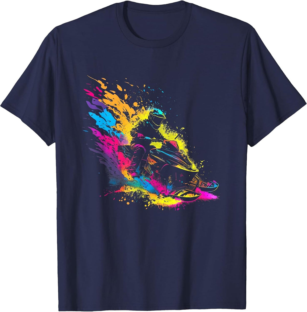 Splash Art Snowmobile Snow Machine Ski-Doo Sledge T-Shirt - Navy Blue