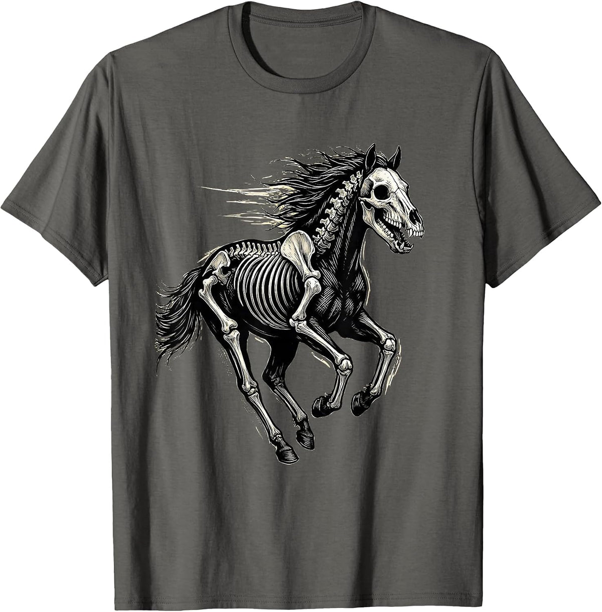 Men's Skeletal Horse Full Gallop Running Art Design T-Shirt - Asphalt Grey