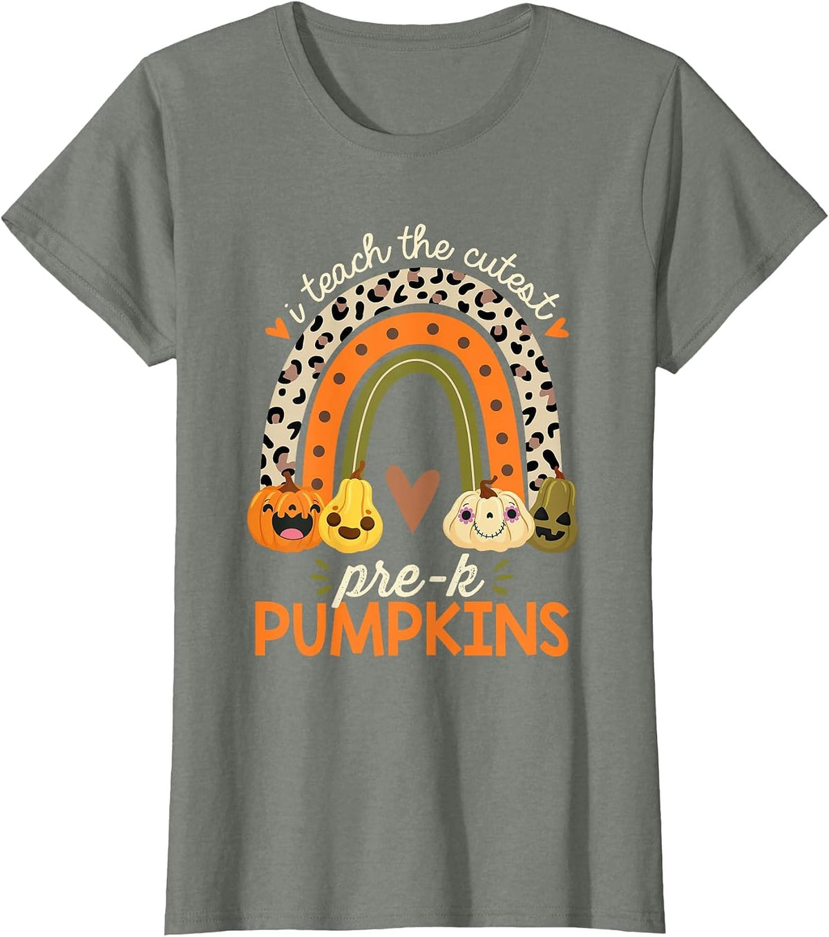 I Teach the Cutest Pre-K Pumpkin Halloween Preschool Teacher T-Shirt - Olive Heather