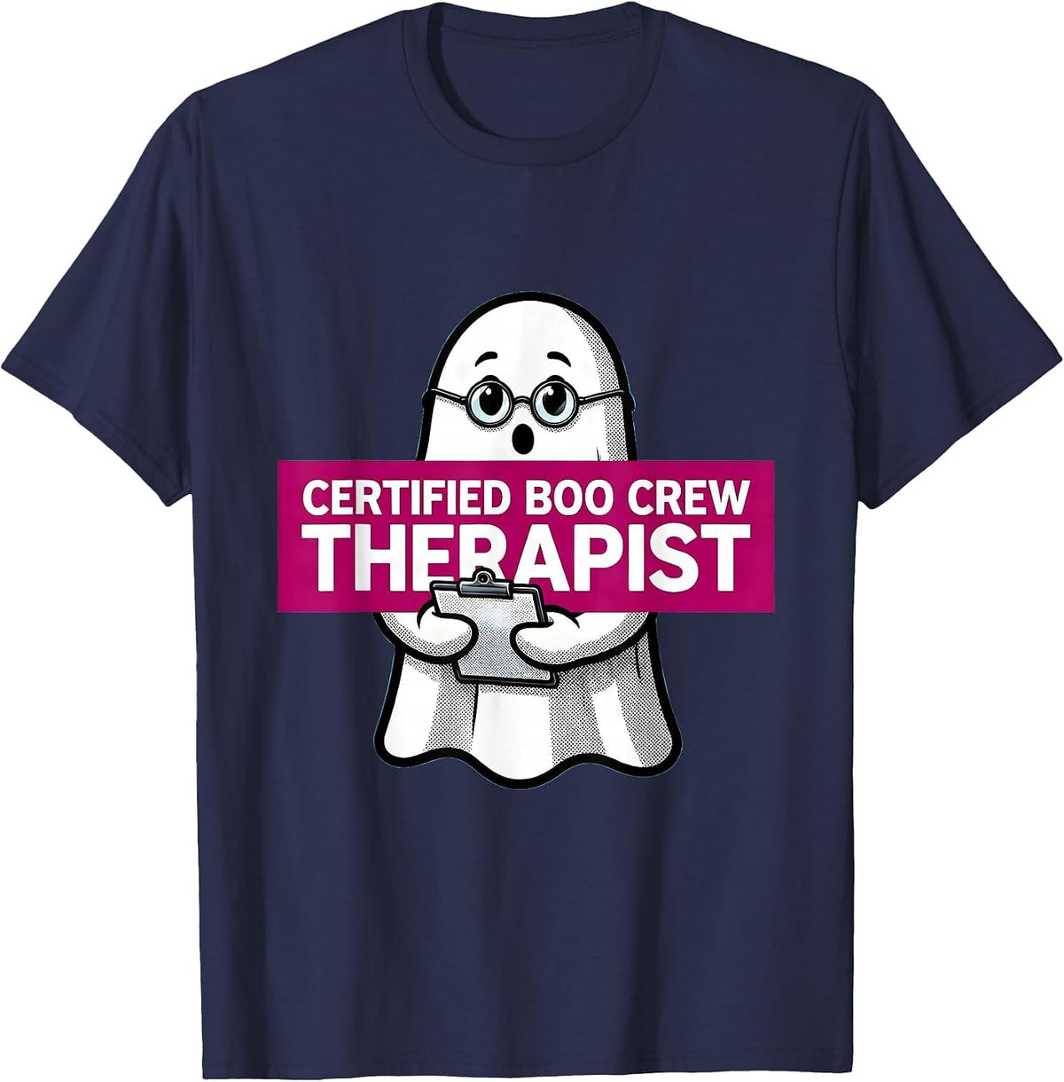 Certified Boo Crew Therapist Halloween Design T-Shirt - Navy Blue
