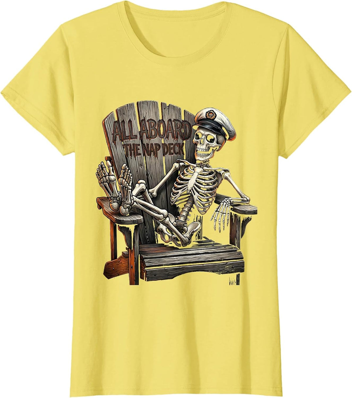 All Aboard The Nap Deck Funny Cruise Design T-Shirt - Lemon Yellow