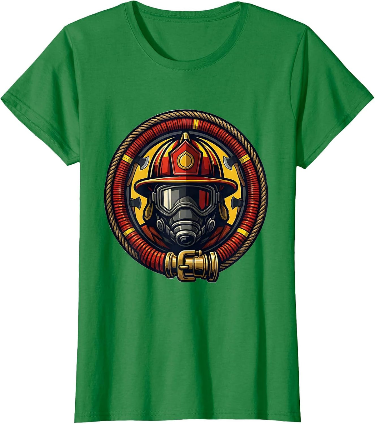 Women's Firefighter Fire Hose Coiled Badge Graphic T-Shirt - Kelly Green