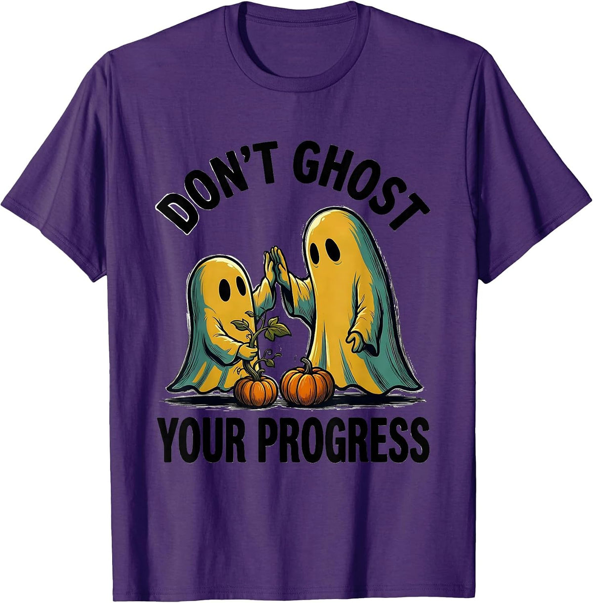 Don't Ghost Your Progress Cartoon Ghost Halloween Mental T-Shirt - Purple