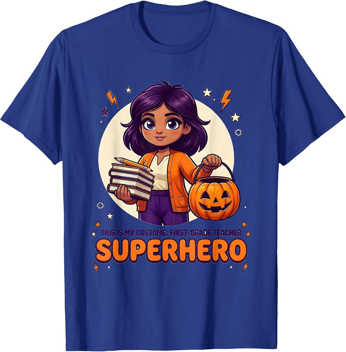 Men's THIS IS MY COSTUME: FIRST-GRADE TEACHER SUPERHERO Halloween T-Shirt - Royal Blue