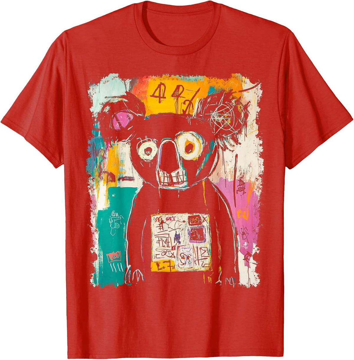 Animal Pop Art Design with A Koala On It Men's Graffiti T-Shirt - Red