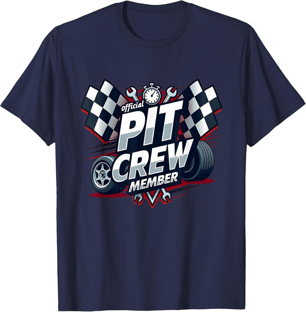 Official Pit Crew Member Birthday Racing Family Celebration T-Shirt - Navy Blue