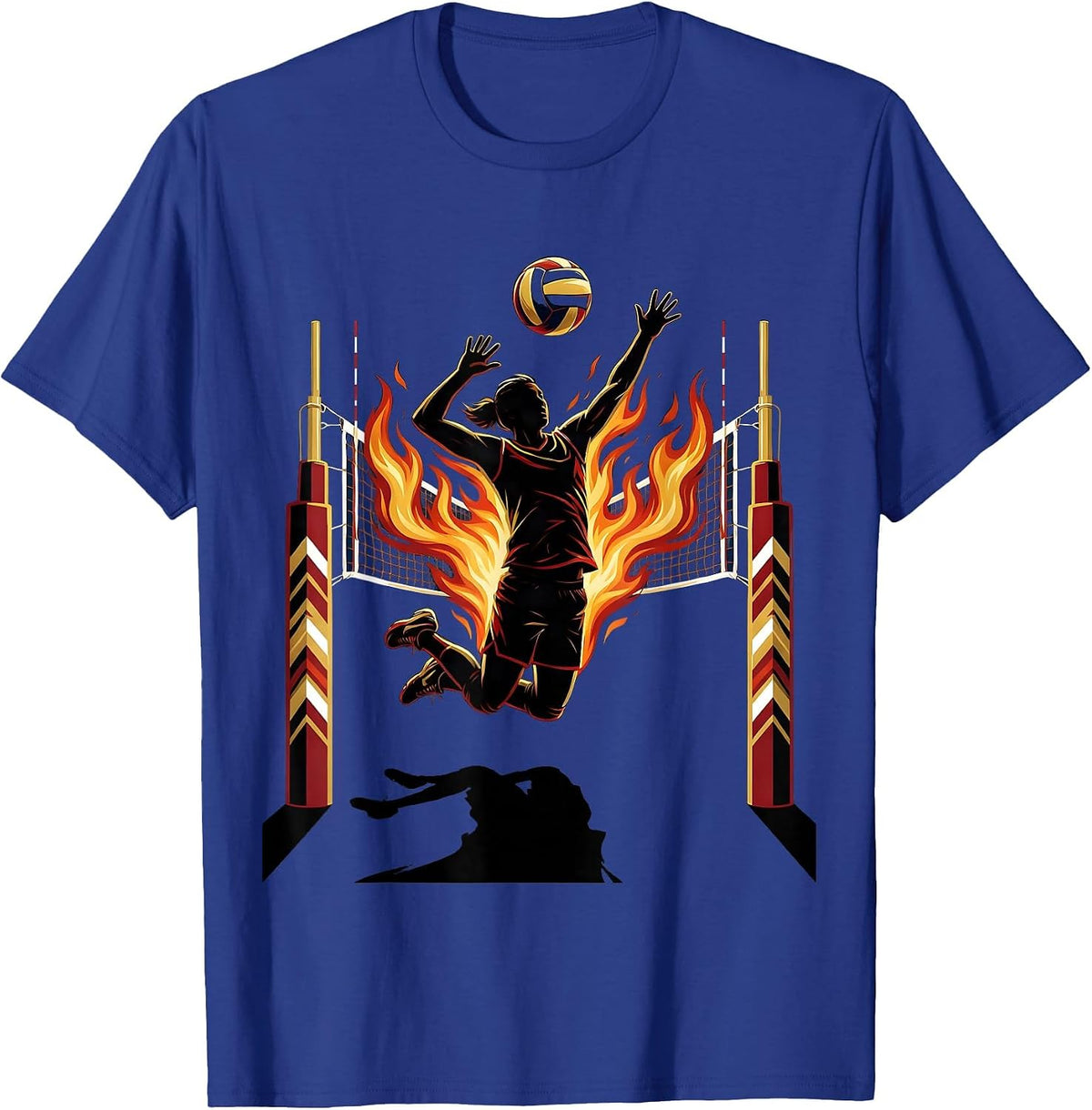 Volleyball Mom Flaming Net Graphic Design T-Shirt - Royal Blue