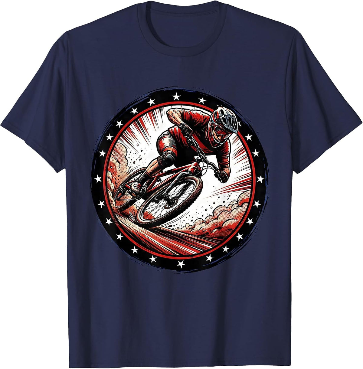 Men's Downhill Cyclist Racing Full Lean Graphic T-Shirt - Navy Blue