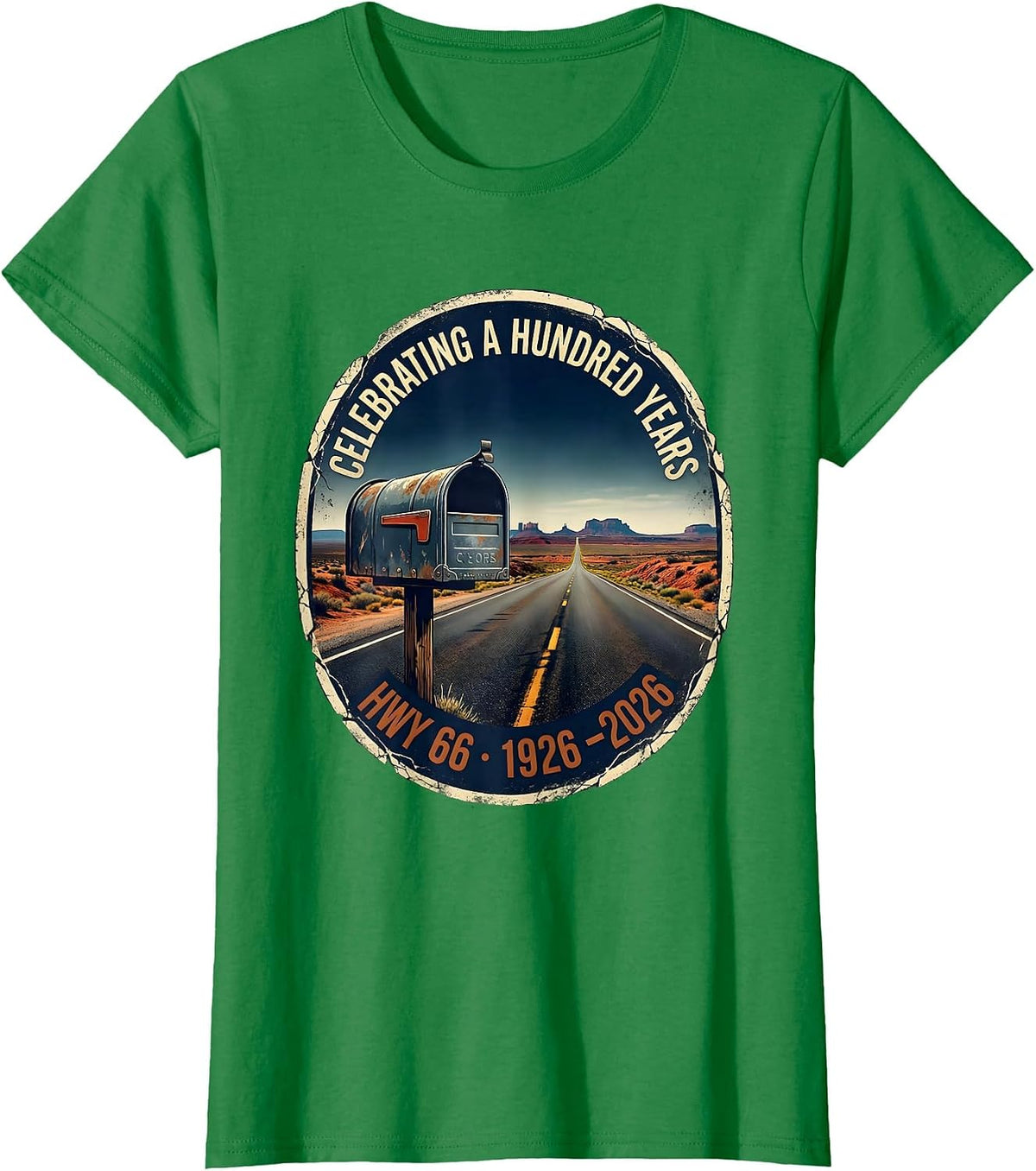 Women's Celebrating A Hundred Years Hwy 66 Vintage T-Shirt - Kelly Green