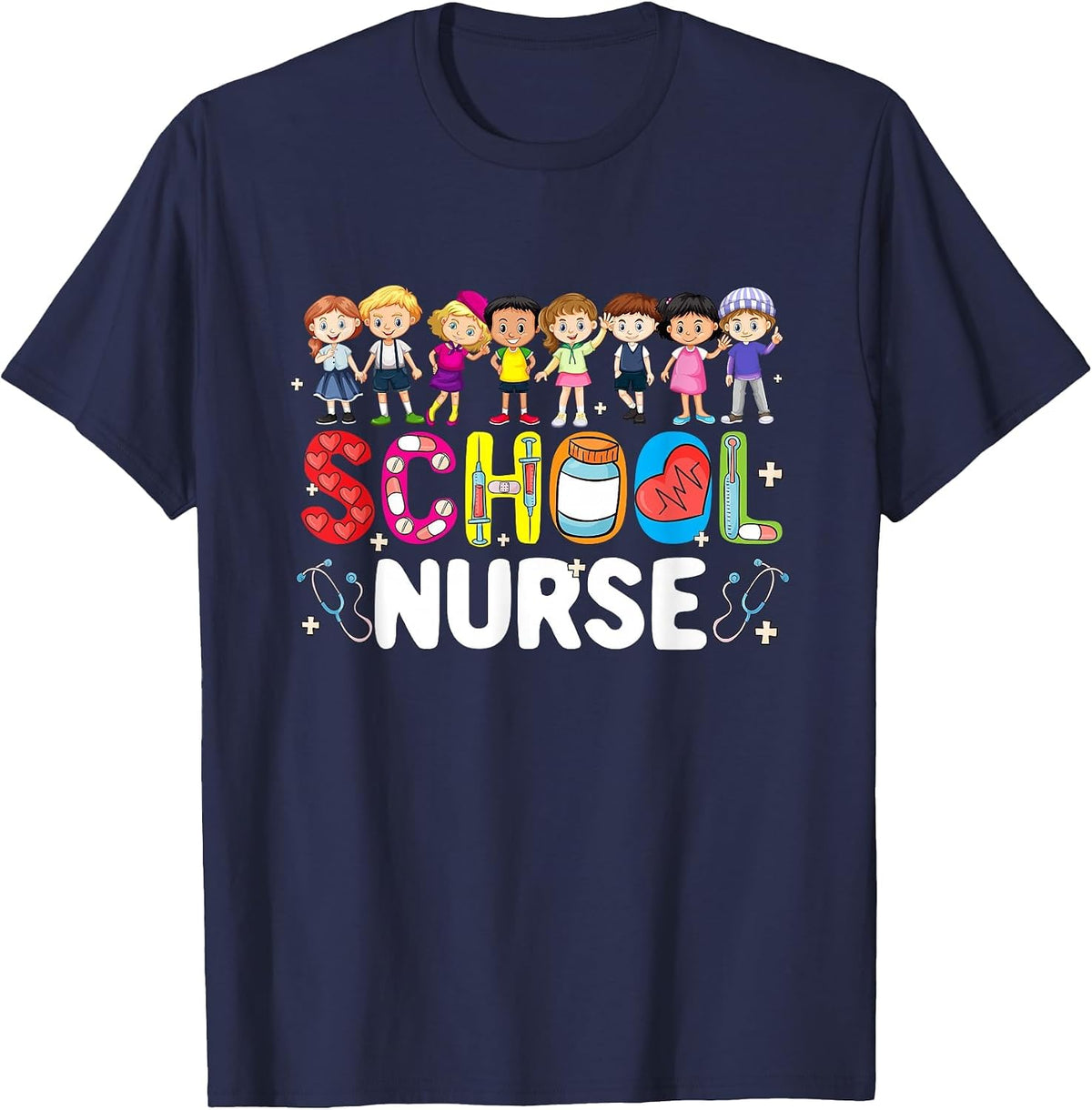 School Nurse Back to School Nursing Stethoscope Adults T-Shirt - Navy Blue
