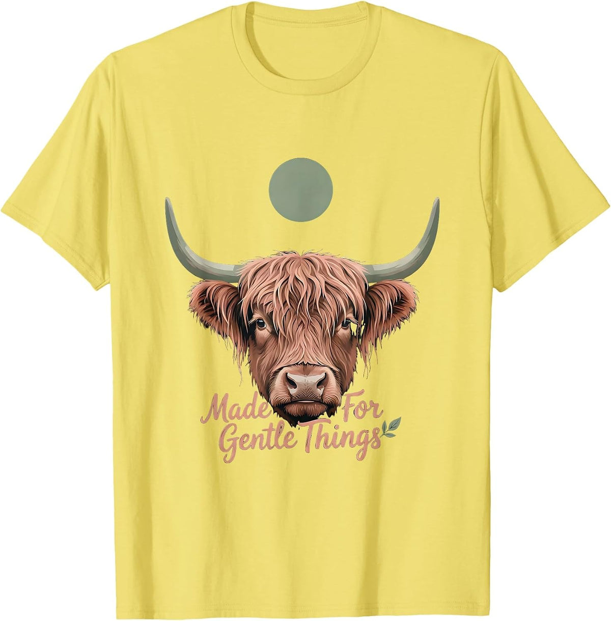 Men's Made For Gentle Things Boho Highland Cow Farm Animal Lover T-Shirt - Lemon Yellow