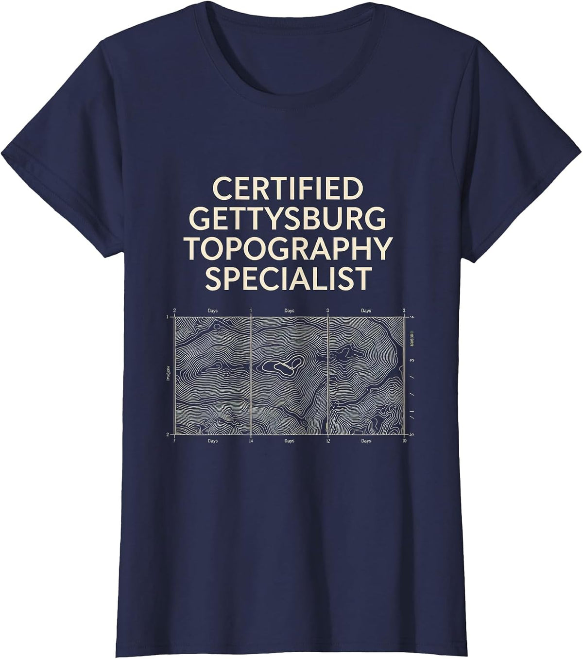 Women's Certified Gettysburg Topography Specialist History Teacher T-Shirt - Navy Blue