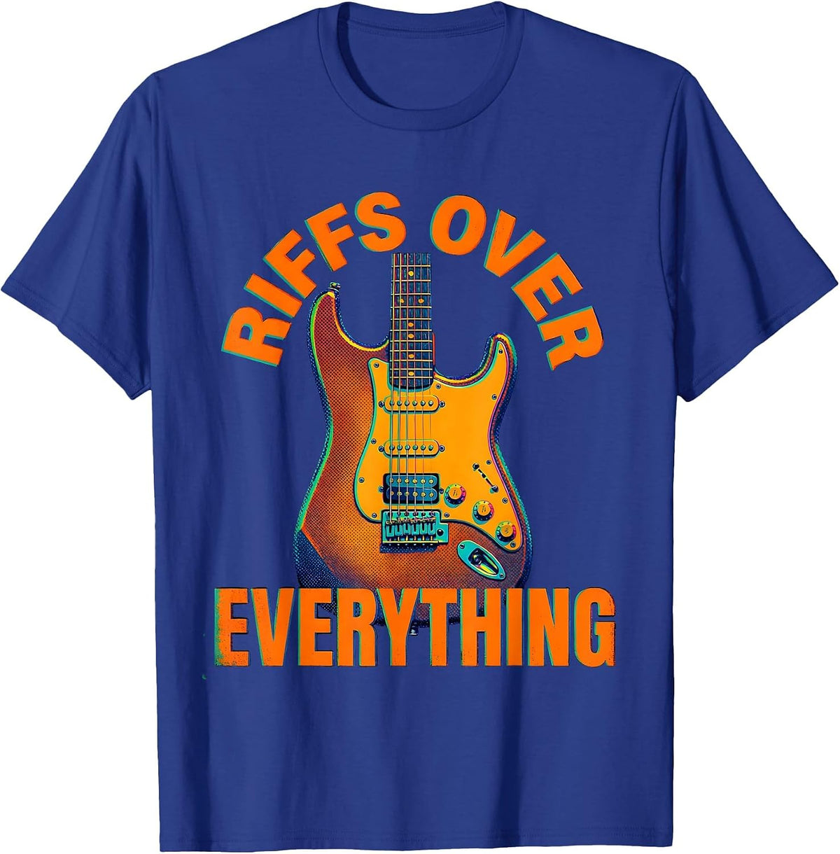 Riffs Over Everything Heavy Metal Graphic Design T-Shirt - Royal Blue