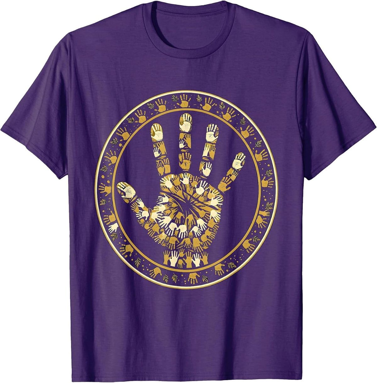 Men's Preschool Teacher Handprint Art Illustration T-Shirt - Purple