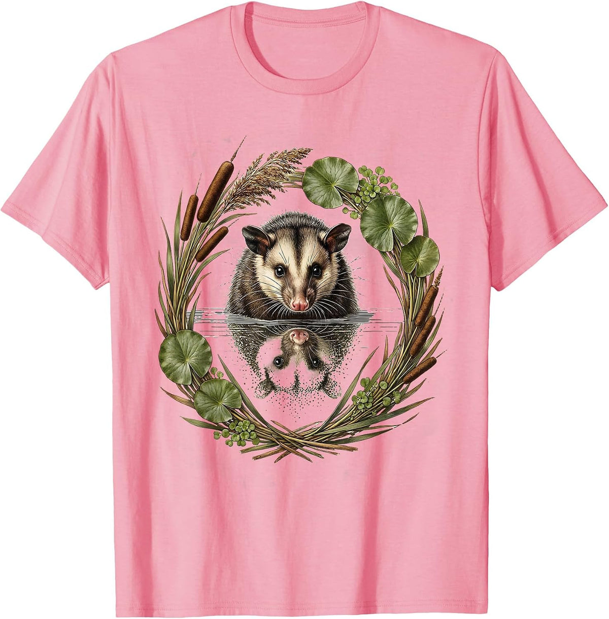 Men's Opossum Swimming Through Murky Swamp Waters T-Shirt - Pink
