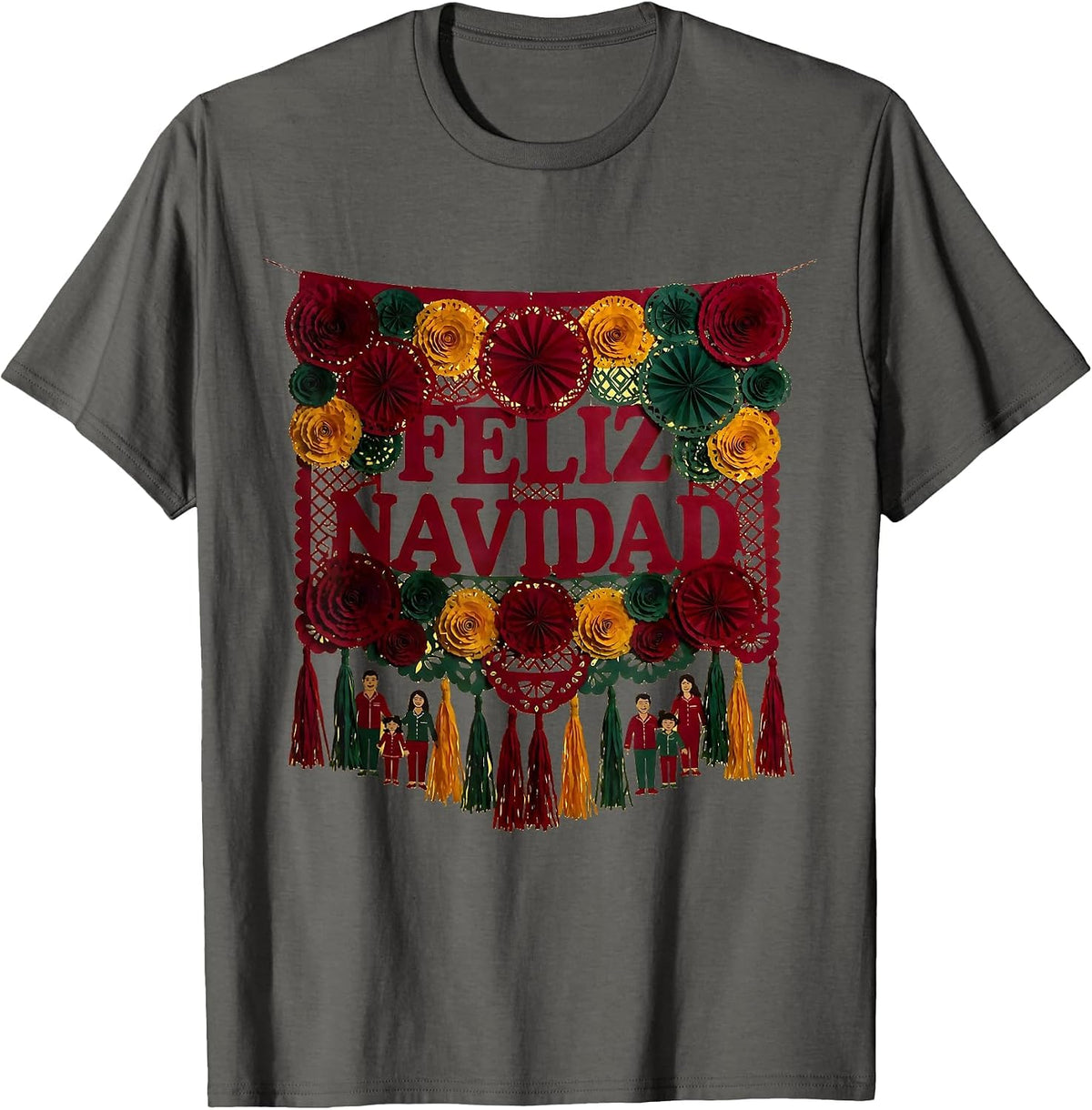Feliz Navidad Spanish Christmas Family Matching Pajamas T-Shirt - Asphalt Grey