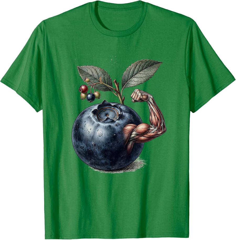 Men's Red White and Blueberries Flexing Muscle Graphic T-Shirt - Kelly Green