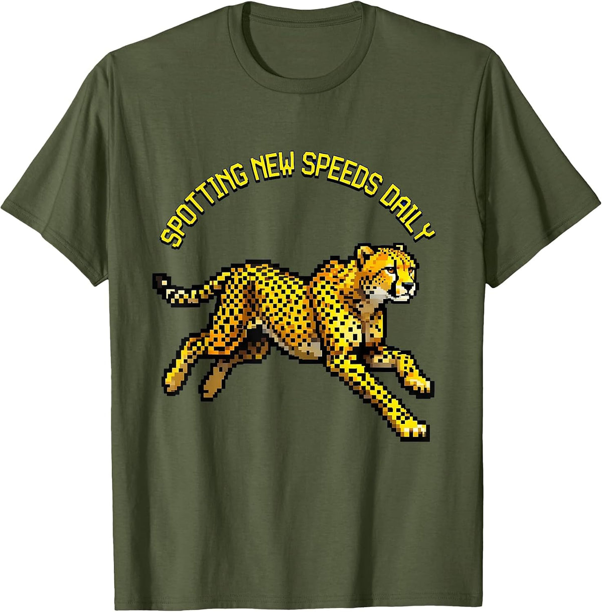 Spotting New Speeds Daily Cheetah Design T-Shirt - Olive Green