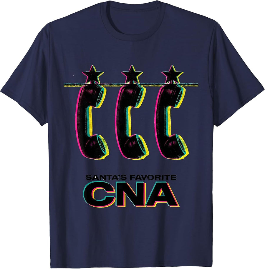Santa's Favorite CNA Funny CNA Christmas Medical Staff T-Shirt - Navy Blue