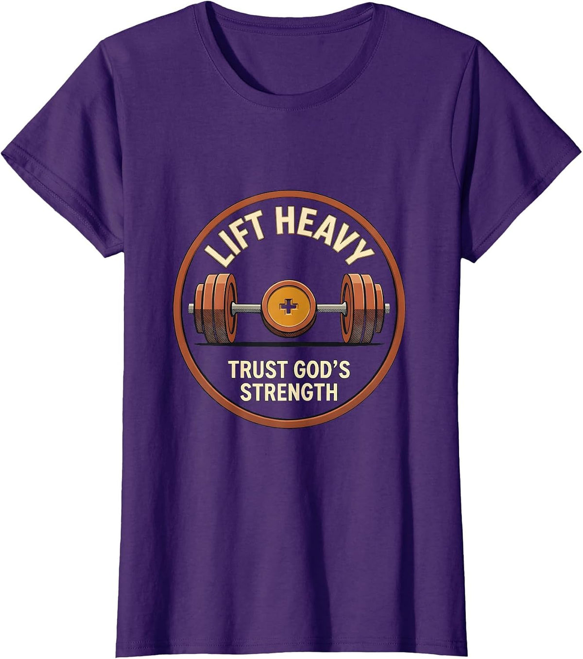 Women's Lift Heavy Trust God's Strength Christian Gym Weightlifter T-Shirt - Purple