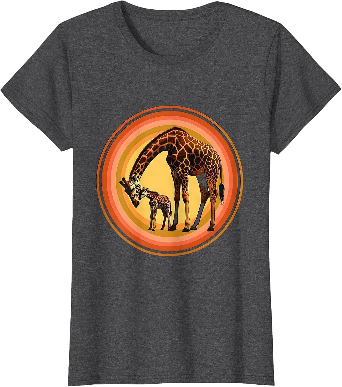 Women's Mother Giraffe and Cub Tender Moment Illustration T-Shirt - Dark Heather Grey