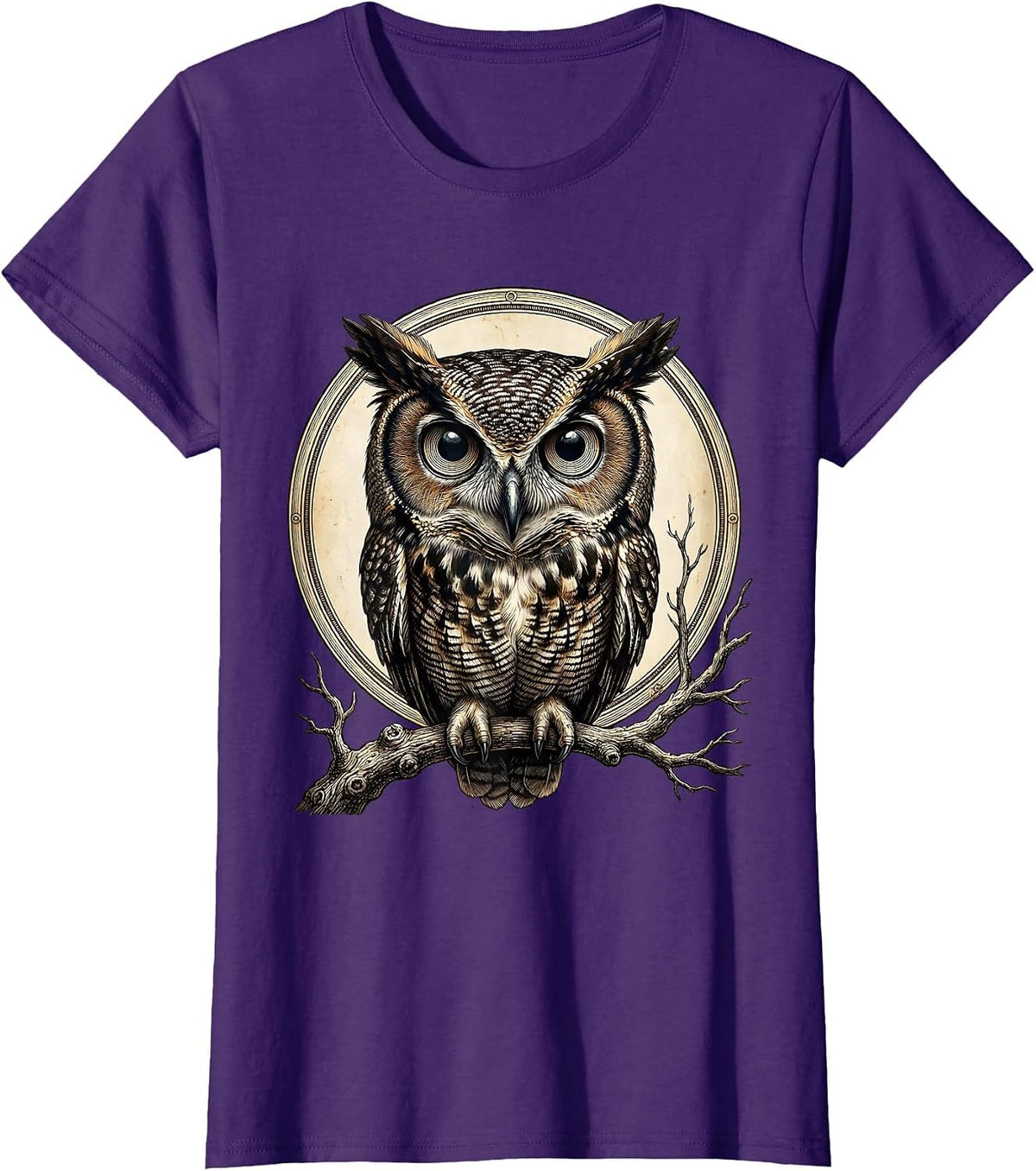 Women's Halloween Owl Enormous Eyes Bare Branch Graphic T-Shirt - Purple