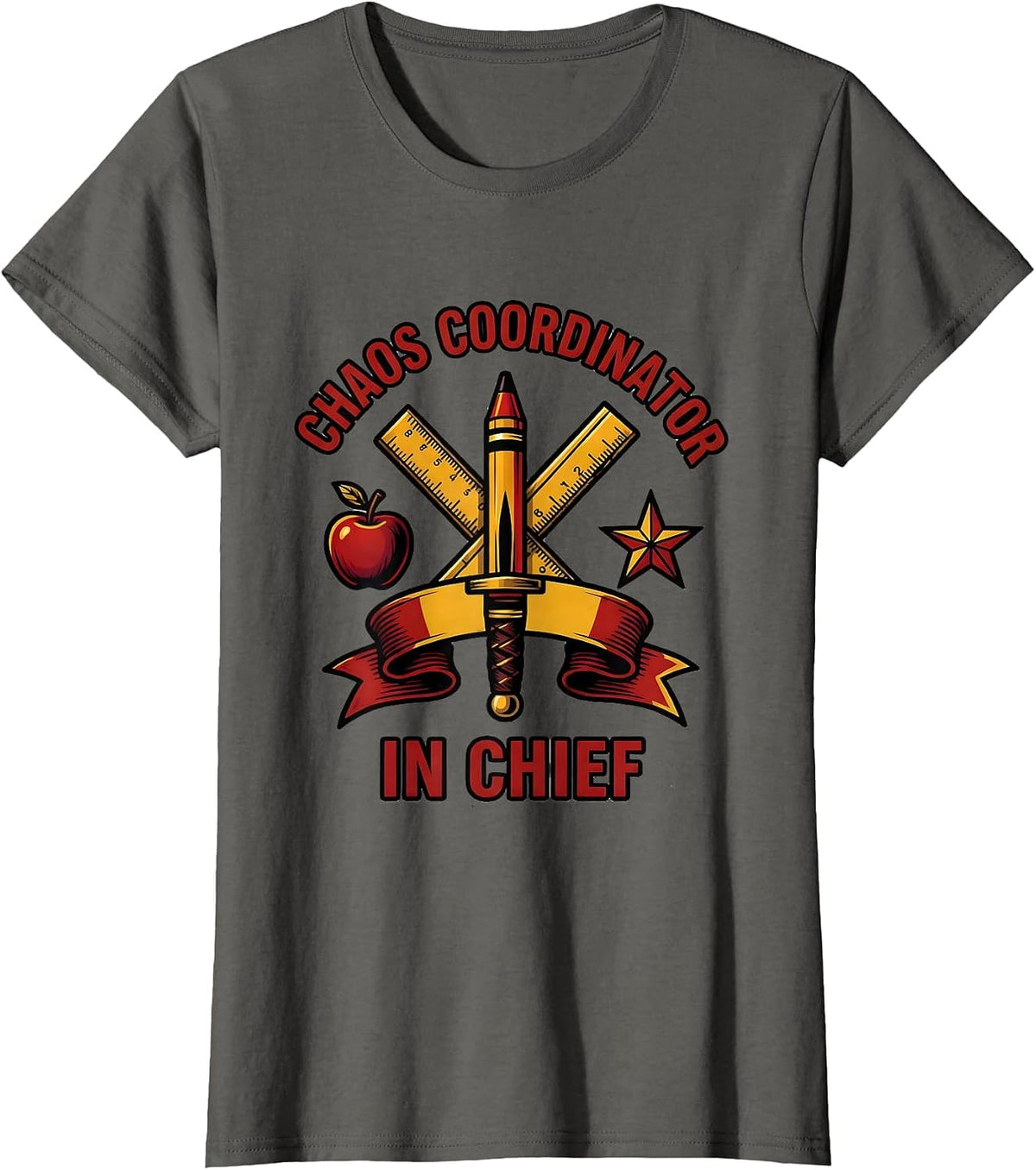 Women's Pre K Teacher Chaos Coordinator In Chief Design T-Shirt - Asphalt Grey