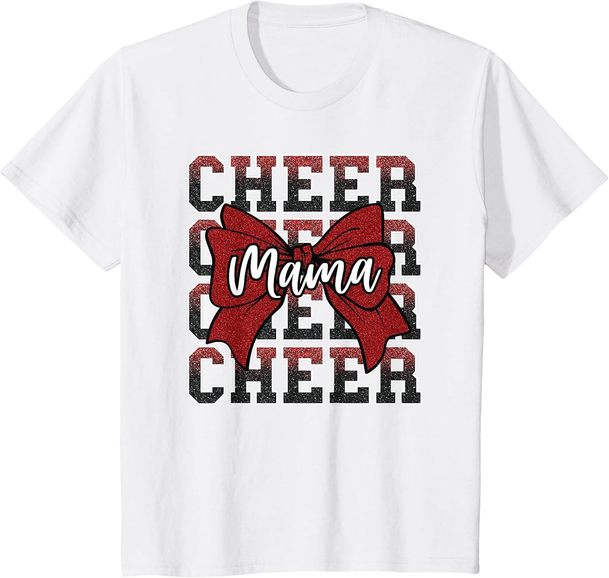 Cheer Mama Mom Mother Bow Sport Cheerleader Cheerleading Red T-Shirt - White