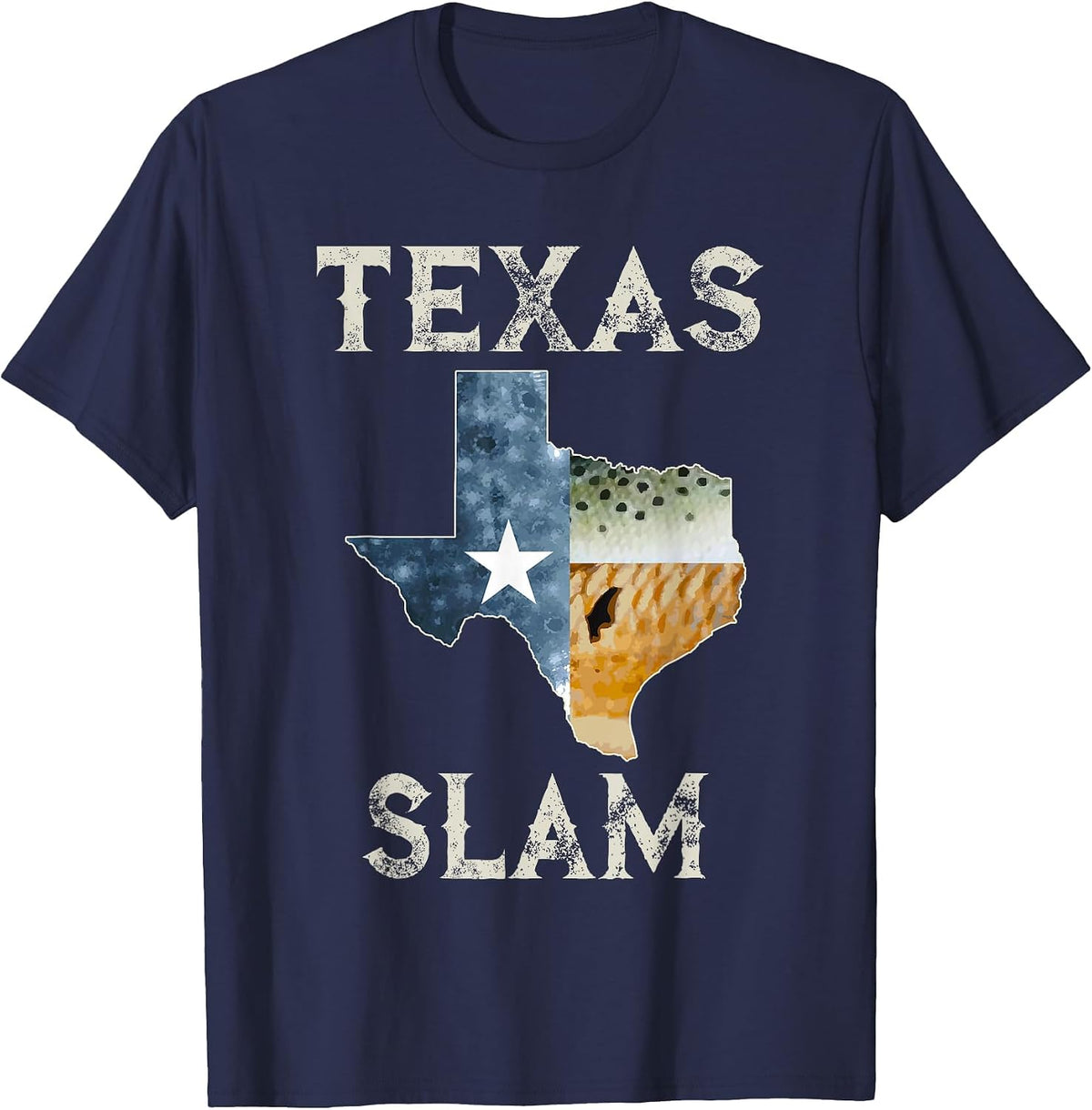 Texas Slam Redfish Trout Flounder Vintage Fishing T-Shirt - Navy Blue