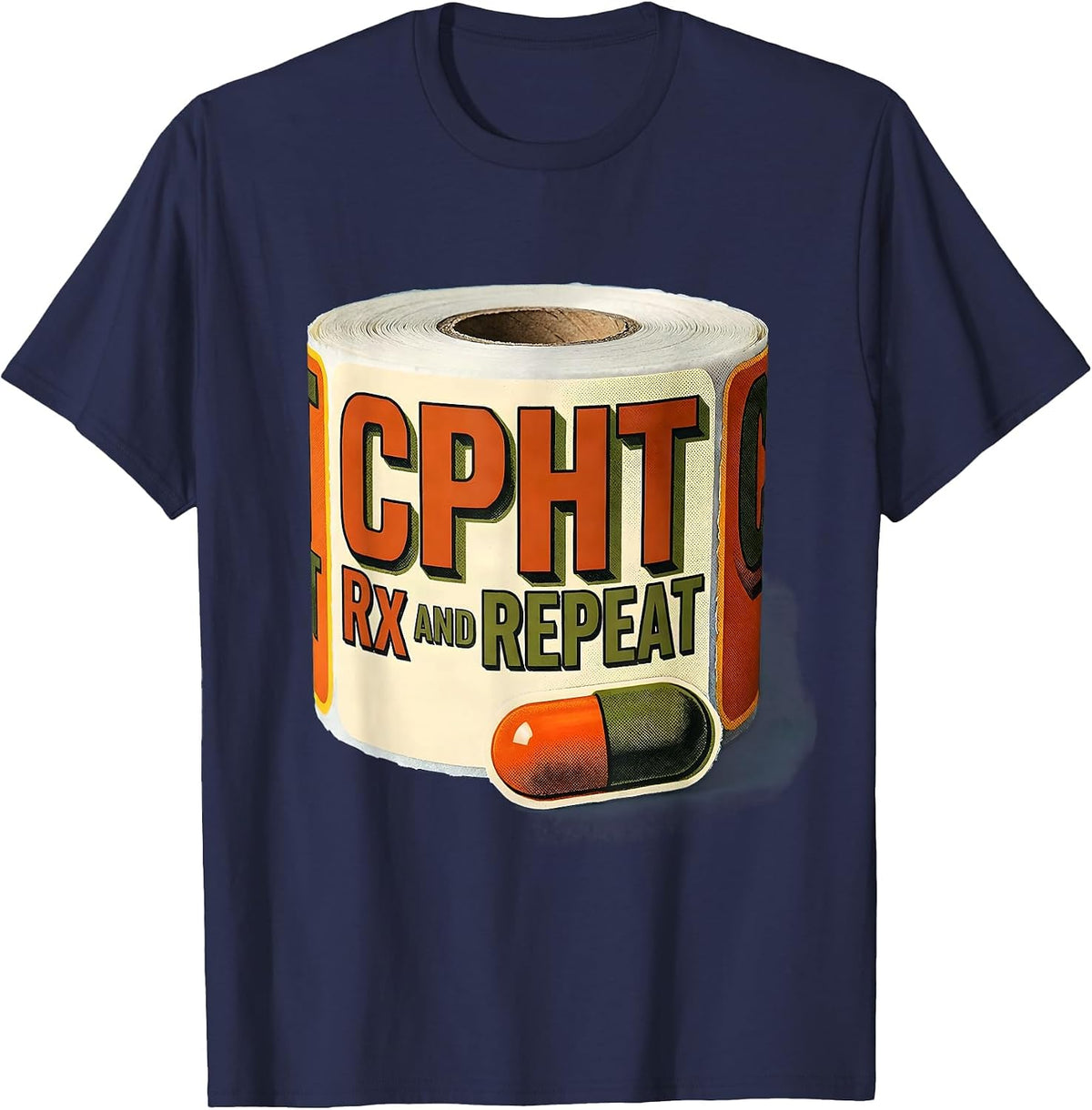 Men's CPhT Rx And Repeat Cute Pharmacy Technician Humor T-Shirt - Navy Blue