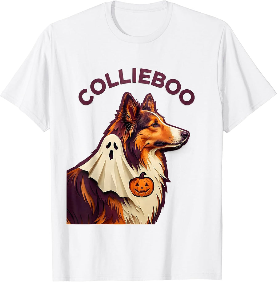 Men's Collieboo Paper Cutout Halloween Dog Breed Humor T-Shirt - White