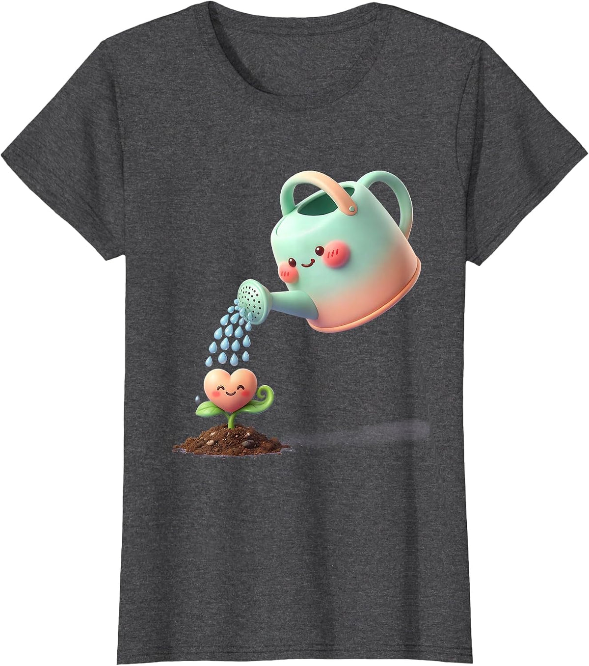 Women's Be Kind Watering Can Sprouting Heart Design T-Shirt - Dark Heather Grey