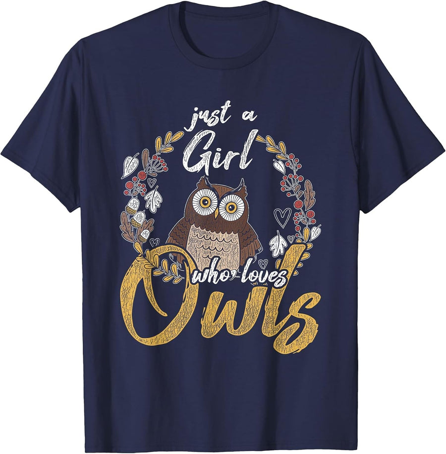 Just A Girl Who Loves Owl T-Shirt - Navy Blue