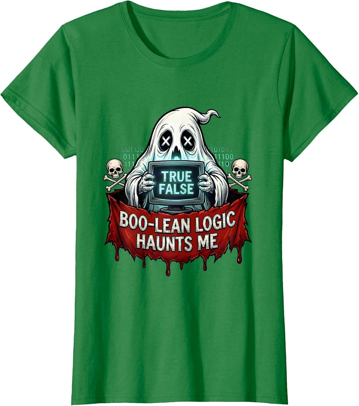 Women's Boo-lean Logic Haunts Me Halloween Programmer T-Shirt - Kelly Green