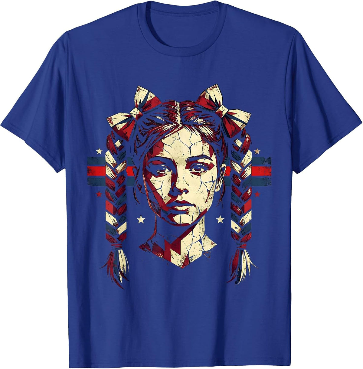 Patriotic Braids and Ribbon Bows Illustration T-Shirt - Royal Blue