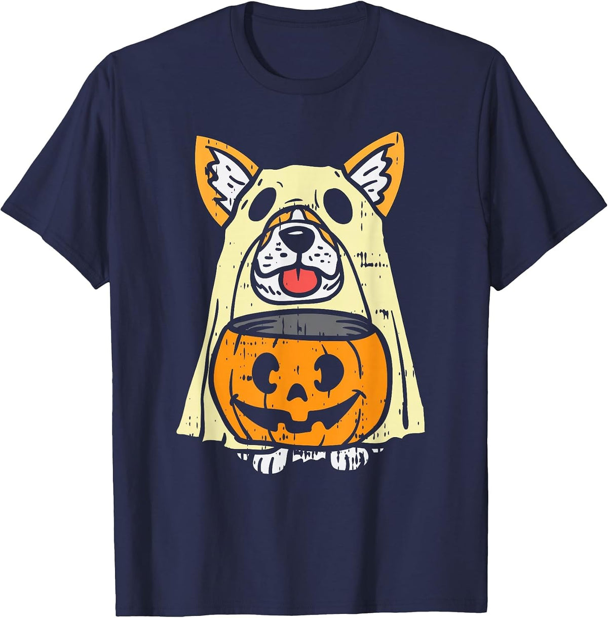 Welsh Corgi Ghost Funny Halloween Costume Dog Owner Lover T-Shirt - Navy Blue