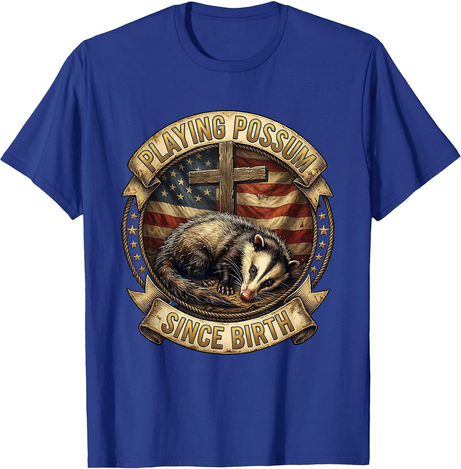 Playing Possum Since Birth Funny Opossum Design T-Shirt - Royal Blue