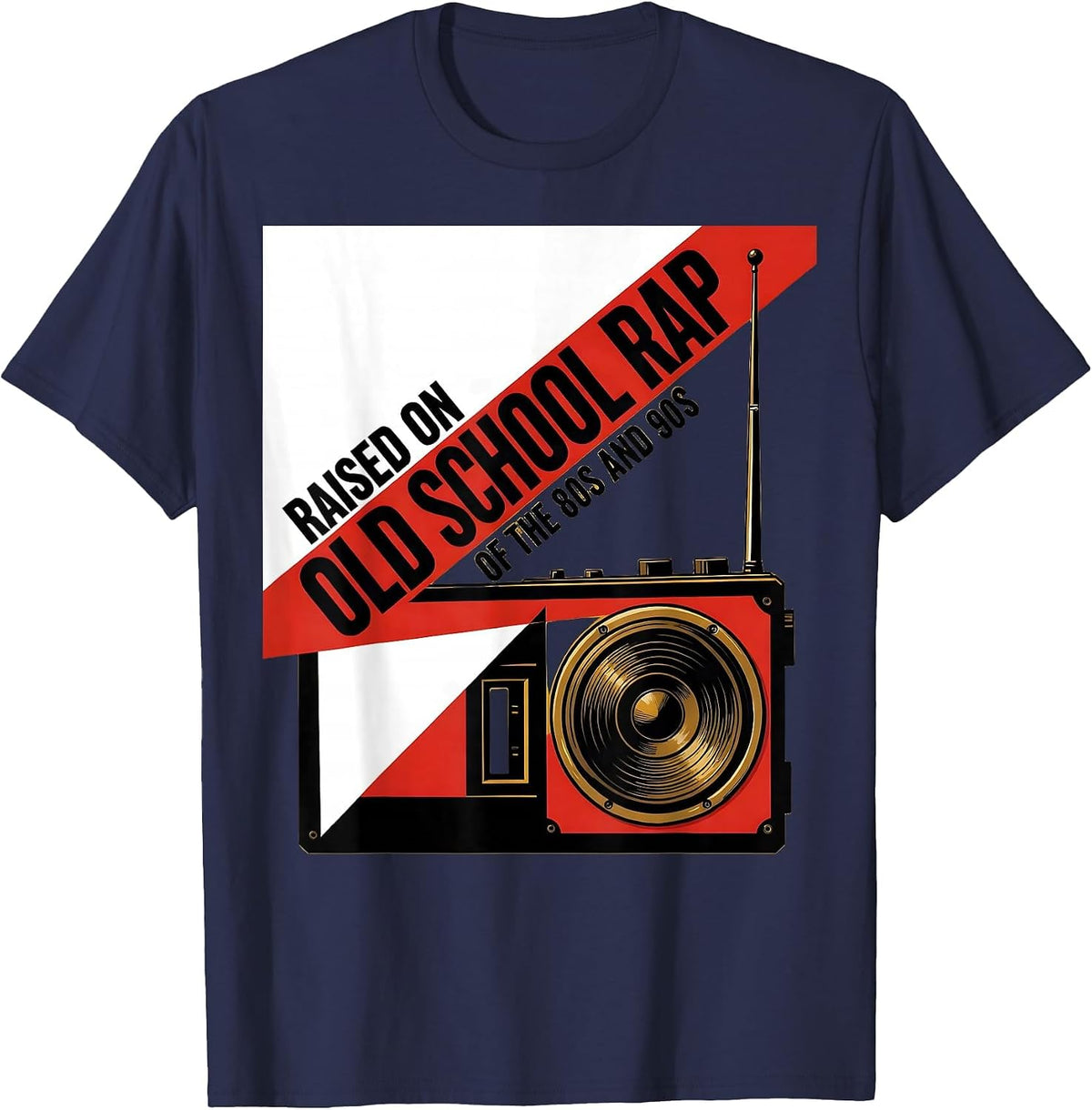 Men's Raised On Old School Rap Of The 80s And 90s Retro T-Shirt - Navy Blue