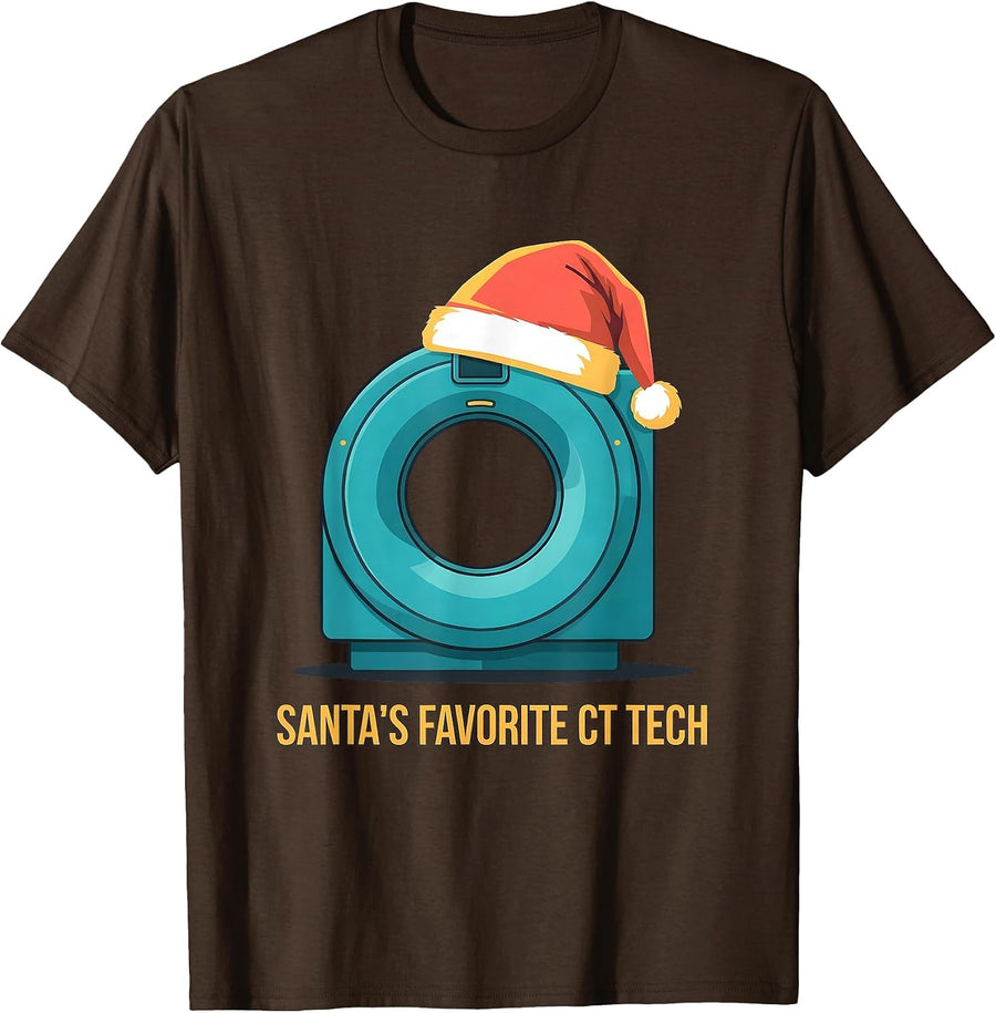 Santa's Favorite CT Tech Funny Radiology Tech Christmas T-Shirt - Brown