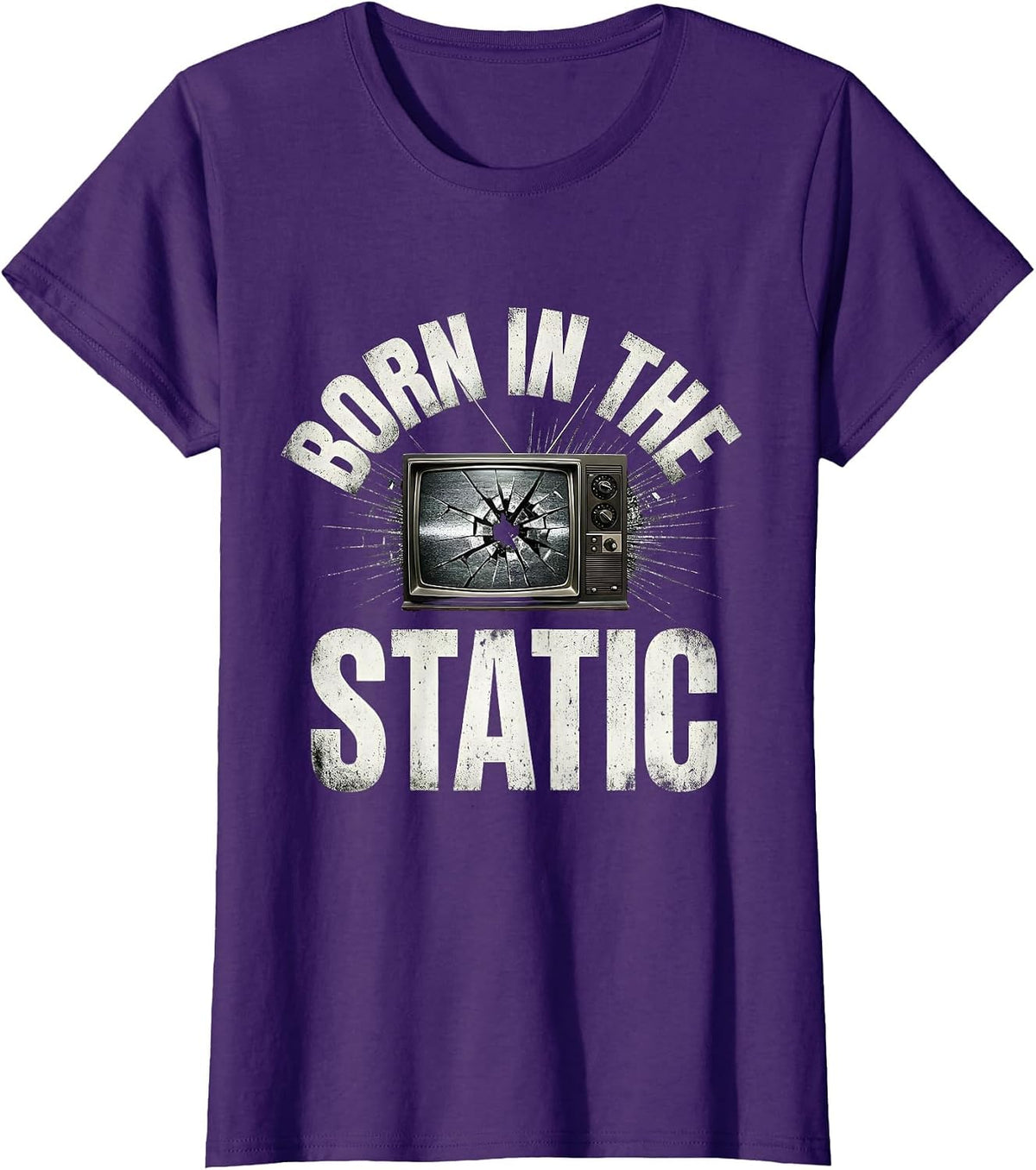 Women's Born in the Static Grunge Graphic Design T-Shirt - Purple